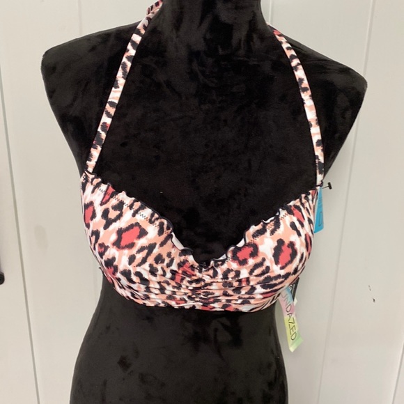 2 For $10 Sundazed Cheetah Print Ruffle Trim Bikini Top - Picture 1 of 5